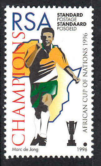 RSA SACC 939: 8.2.1996: AFRICAN CUP OF NATIONS CHAMPIONS (STANDARD POSTAGE R3.90). U/MINT(**)