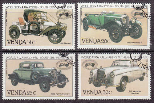 VENDA:  SACC 147-150: 4.9.1986: FIVA INTERNATIONAL CAR RALLY SET OF 4. USED(CTO)