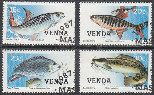 VENDA: SACC 160-163: 2.7.1987 : FRESHWATER FISH SET OF 4.  USED(CTO)