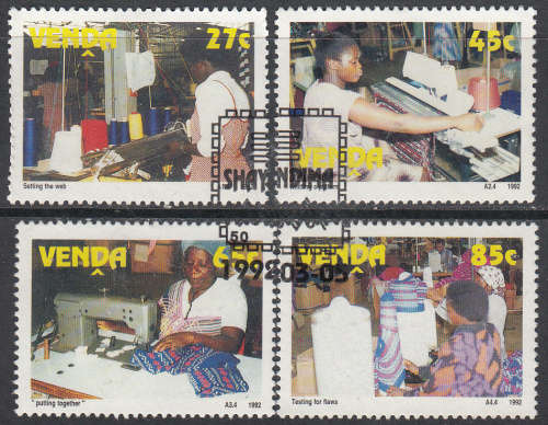 VENDA: SACC 234-237: 5.3.1992 : INDUSTRIAL PRODUCTION - CLOTHING FACTORY SET OF 4.  USED(NO GUM).