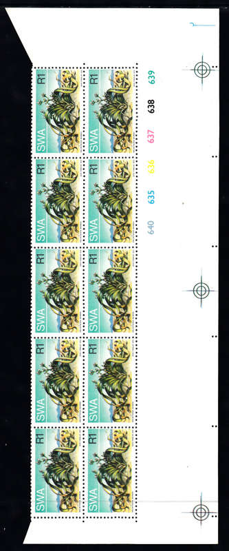 SWA 2ND DEFINITIVE ISSUE (SUCCULENTS): R1 CONTROL BLOCK OF 10 WITH WIDE MARGINS. U/MINT(**)