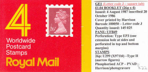 GB: SG GE1 WITH LETTER CODES I + J: 1 POUND 4p`WINDOW` BOOKLETS. - SEE DESCRIPTION BELOW. CV R880.