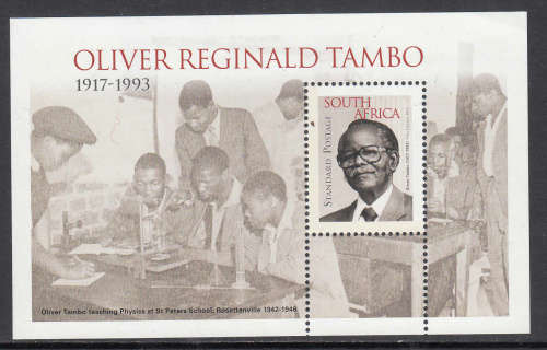 RSA:SACC 2287: 27.10.2015: OLIVER TAMBO MINIATURE SHEET. U/MINT(**).