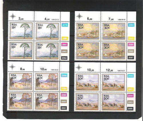 RSA: 3.8.1989 - PIERNEEF PAINTINGS - U/MINT SET OF 4 CONTROL BLOCKS OF 4