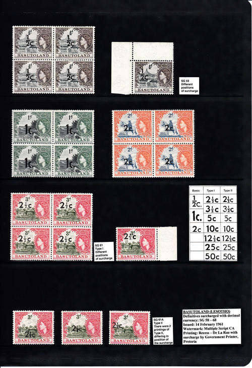 BASUTOLAND:1961 DECIMAL SURCHARGES - U/MINT SELECTION OF 0,5c; 1c; 2c and 2,5c VALUES