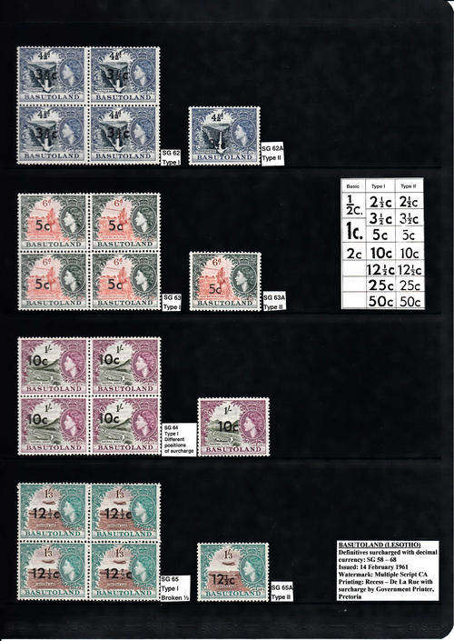 BASUTOLAND:1961 DECIMAL SURCHARGES - U/MINT SELECTION OF 3,5c; 5c; 10c AND 12,5c VALUES
