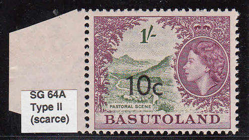 BASUTOLAND:1961 DECIMAL SURCHARGES - U/MINT SCARCE 10 CENTS VALUE TYPE II