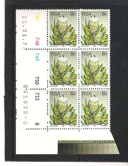3RD DEFIN (PROTEAS): 8 CENTS CONTROL PANE B - "0"  PRINTING DD 11.1.1977 (ATLAS P74)