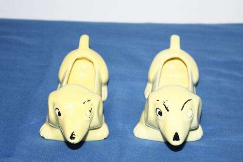 2 Yellow Sausage Dog Ornaments
