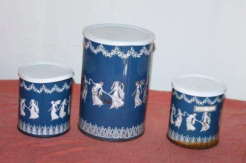3 Blue and white frisco Tins