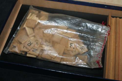 Scrabble wooden Pieces - Blue Box