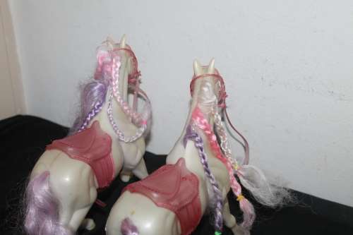 2 Pink and White Horses