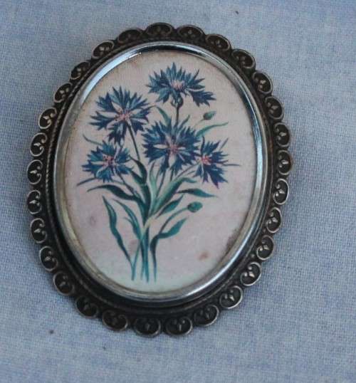 Brooch with Blue Flowers
