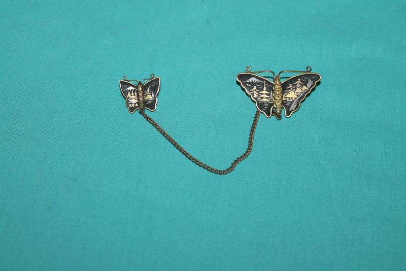 Vintage Japanese 24K Shakudo Damascene Butterfly Scatter Pin 1940`s