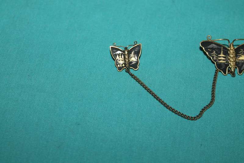 Vintage Japanese 24K Shakudo Damascene Butterfly Scatter Pin 1940`s