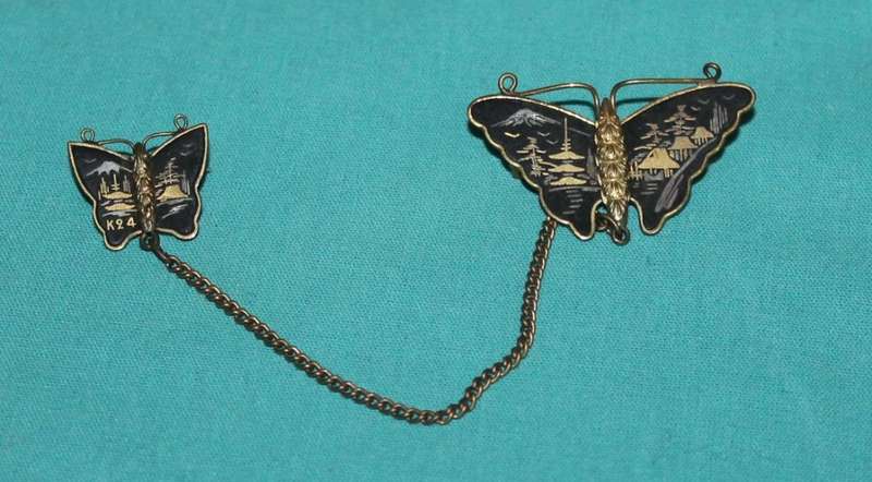 Vintage Japanese 24K Shakudo Damascene Butterfly Scatter Pin 1940`s