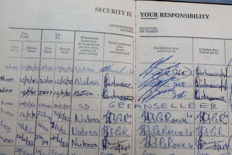 SADF Passbook, Bible, sewing kit, bank book, SADF Driver`s License and kits Receipts.
