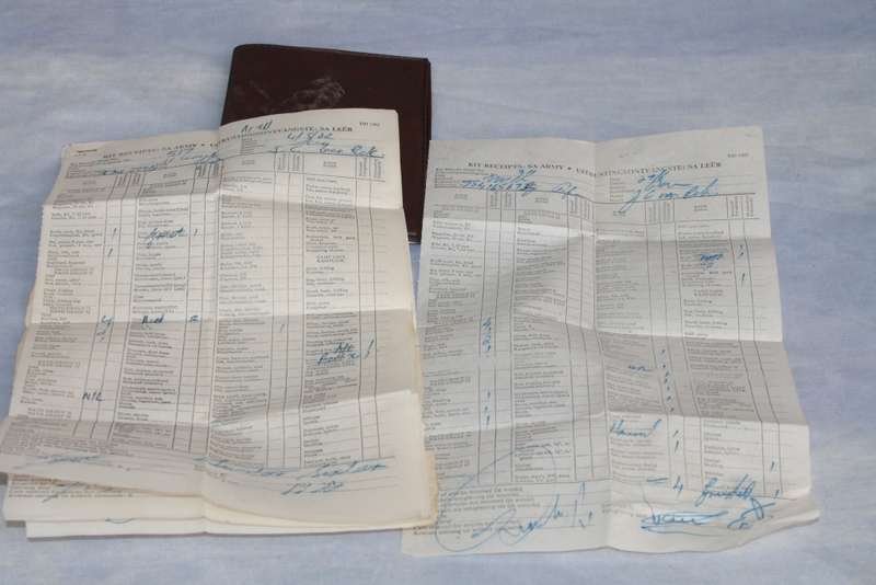 SADF Passbook, Bible, sewing kit, bank book, SADF Driver`s License and kits Receipts.