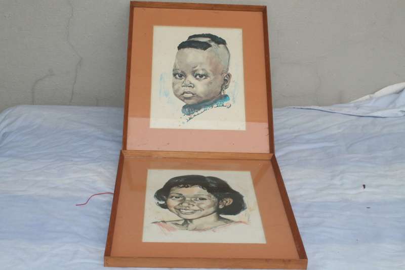 2 Framed Drawings behind Glass