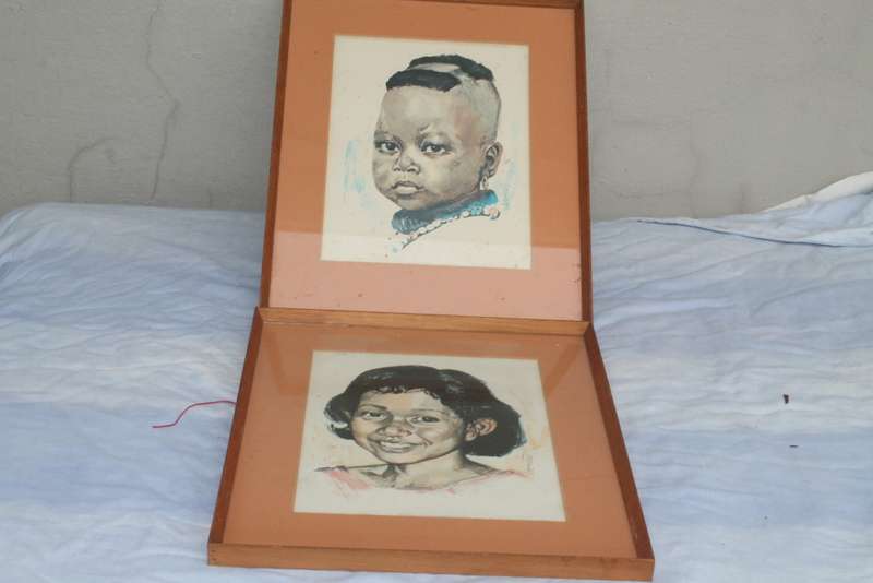 2 Framed Drawings behind Glass