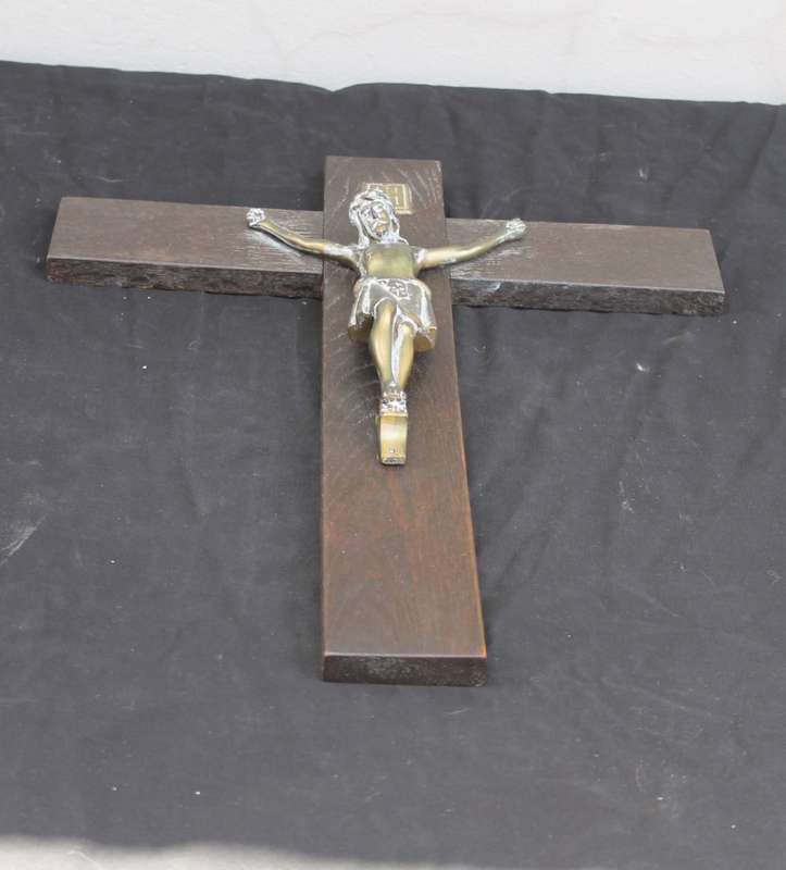 Wooden Cross with Brass Jesus Figure