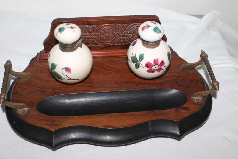 Vintage inkwells on stand