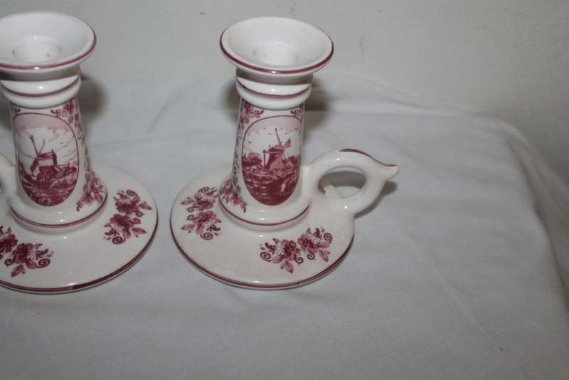 2 Pink Delft Candle holders