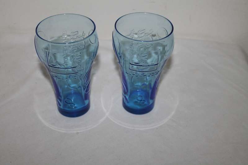 2 Blue Coke Glasses London