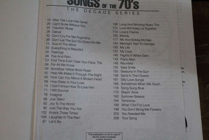 Sheet Music Songs of the 70`s