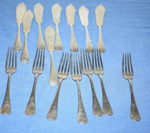 Set of 6 Fish Knives and Forks marked Gem Silver