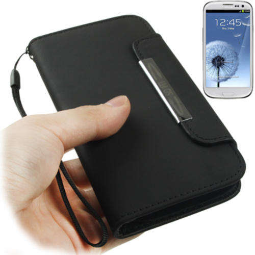 Portable Wallet Leather Case with Holder & Lanyard for Samsung Galaxy SIII / i9300 (Black)