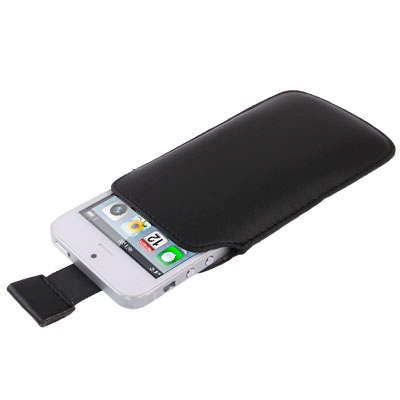 Pure Colour Leather Case Pocket Pouch Sleeve Bag with Pull Tab for iPhone 5 (Black)