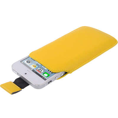 Pure Colour Leather Case Pocket Pouch Sleeve Bag with Pull Tab for iPhone 5 (Yellow)