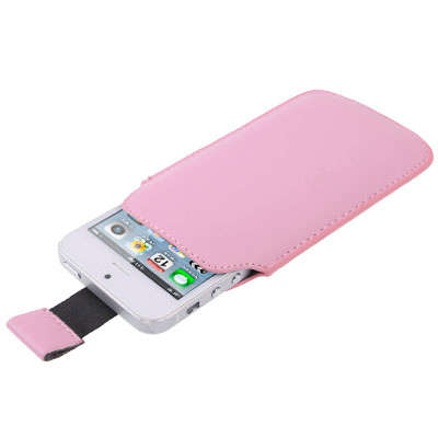 Pure Colour Leather Case Pocket Pouch Sleeve Bag with Pull Tab for iPhone 5 (Pink)