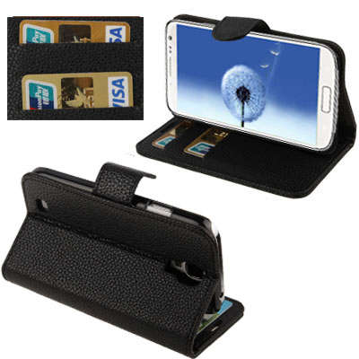 Lichi Texture Case with Credit Card Slots & Holder for Samsung Galaxy S4 / i9500 (Black)
