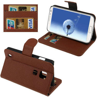 Lichi Texture Case with Credit Card Slots & Holder for Samsung Galaxy S4 / i9500 (Coffee)