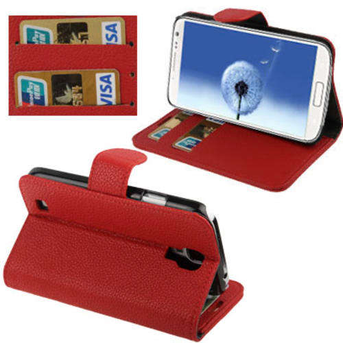 Lichi Texture Case with Credit Card Slots & Holder for Samsung Galaxy S4 / i9500 (Red)