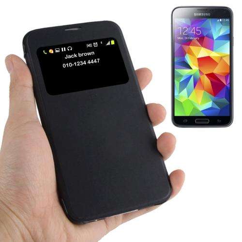 Horizontal Flip Leather Case with Call Display ID for Samsung Galaxy S5 mini / G800 (Black)