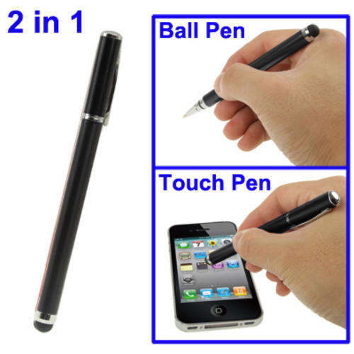 2 in 1 Stylus Touch Pen + Ball Pen All Capacitive Screens(iPad, Galaxy Tab etc) - Black
