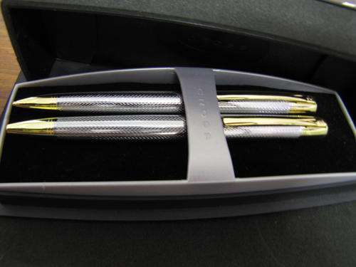 Cross Blass layered diamond cut 23K pen and pencil set