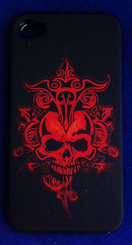 FLUORESCENCE SKULL DEVIL IPHONE 4/4S MOBILE CASE + IPHONE 4/4S SCREEN PROTECTOR ( RED )