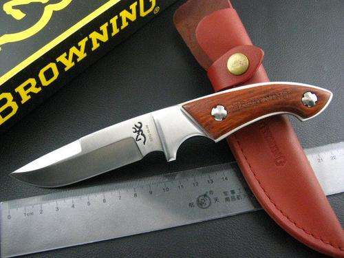 Browning Full Tang Rosewood Hunting Knife with Leather Sheath - 2 on Auction!!