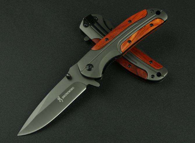 BROWNING DA43 FOLDING KNIFE, QUICK OPENING, ROSEWOOD INLAY - 3 on AUCTION!!