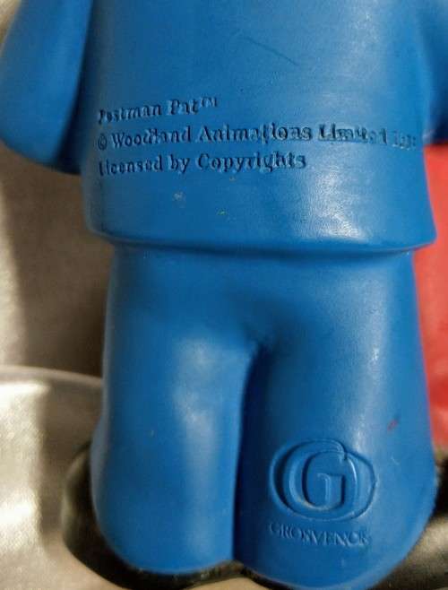 FULLY LICENSED 17CM 1996 POSTMAN PAT -BY WOODLAND STUDIOSGROSVENOR and 1990 BADGE