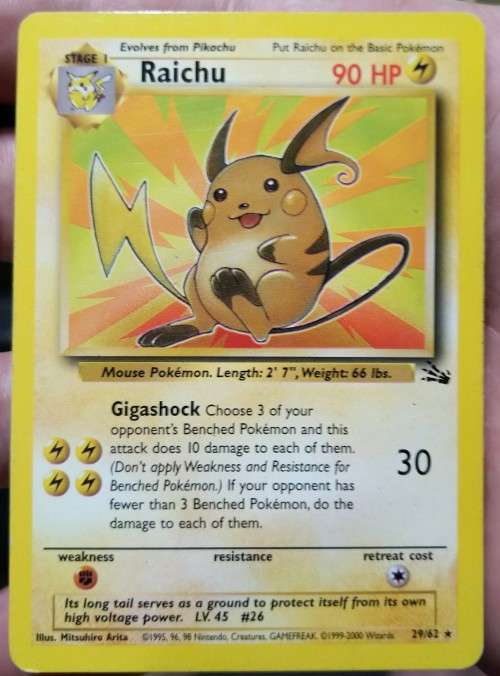 Pokemon Trading Cards - Raichu - 29/62 - Rare Unlimited 1999 Fossil Singles