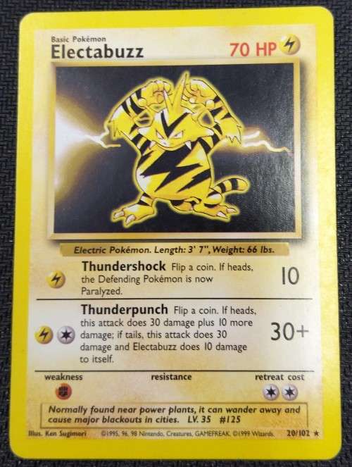 POKEMON CARDS - Electabuzz - 20/102 - Rare - 1999 Base Set Unlimited Singles