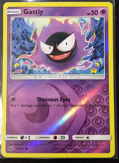 POKEMON CARDS - Gastly - 36/111 - Reverse Holo Sun and Moon: Crimson Invasion