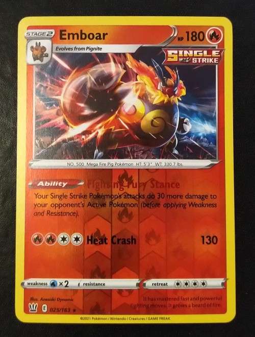 POKEMON CARDS - Emboar - 25/163 - Holo Rare Reverse Holo Sword and Shield - Battle Styles