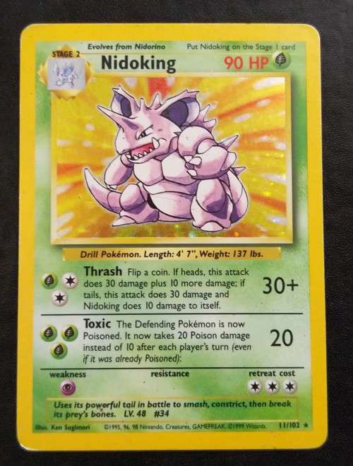 POKEMON CARDS - Nidoking - 11/102 - Holo - 1999 Base Set Unlimited Singles - MODERATE PLAY*