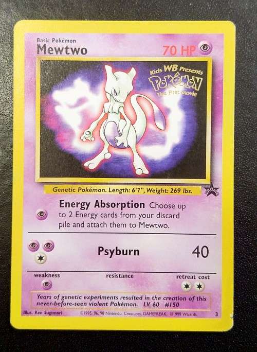 POKEMON CARDS - Mewtwo - 3 - 1999 Movie Promo (WB) Pokemon Wizards Black Star Promos - L/MODERATE